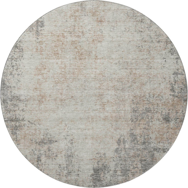 HomeRoots 8' Taupe and Ivory Abstract Round Rug - Washable, UV-Protected, Ideal for Stylish & Busy Homes 674889