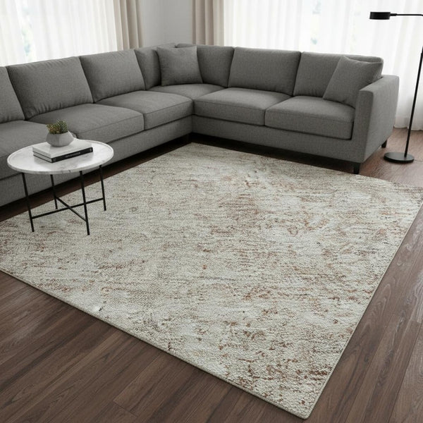 HomeRoots 9' X 12' Taupe And Ivory Abstract Washable Area Rug - Durable, Stylish, UV-Protected for Homes 674891