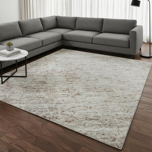 HomeRoots 10' X 14' Taupe & Ivory Abstract Area Rug - Modern, Washable, Durable, UV-Resistant for Family Spaces 674892
