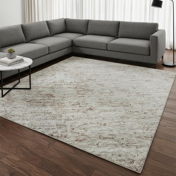 HomeRoots 10' X 14' Taupe & Ivory Abstract Area Rug - Modern, Washable, Durable, UV-Resistant for Family Spaces 674892