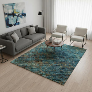 HomeRoots 5' X 8' Teal and Brown Abstract Area Rug - Modern, Washable, UV-Protected for High-Traffic Spaces 674894