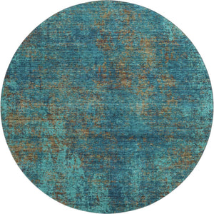HomeRoots 8' Teal and Brown Abstract Round Rug – Washable, UV Protected, Stain Resistant, Ideal for Busy Homes 674895