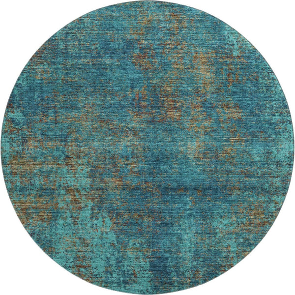 HomeRoots 8' Teal and Brown Abstract Round Rug – Washable, UV Protected, Stain Resistant, Ideal for Busy Homes 674895