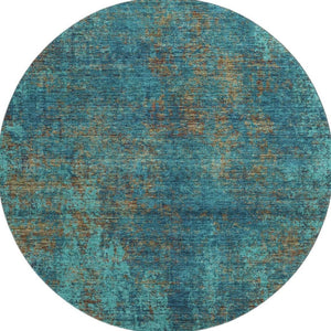 HomeRoots 8' Teal and Brown Abstract Round Rug – Washable, UV Protected, Stain Resistant, Ideal for Busy Homes 674895