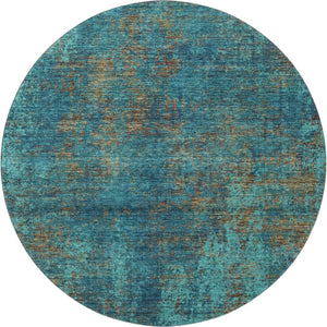 HomeRoots 8' Teal and Brown Abstract Round Rug – Washable, UV Protected, Stain Resistant, Ideal for Busy Homes 674895