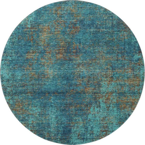 HomeRoots 8' Teal and Brown Abstract Round Rug – Washable, UV Protected, Stain Resistant, Ideal for Busy Homes 674895
