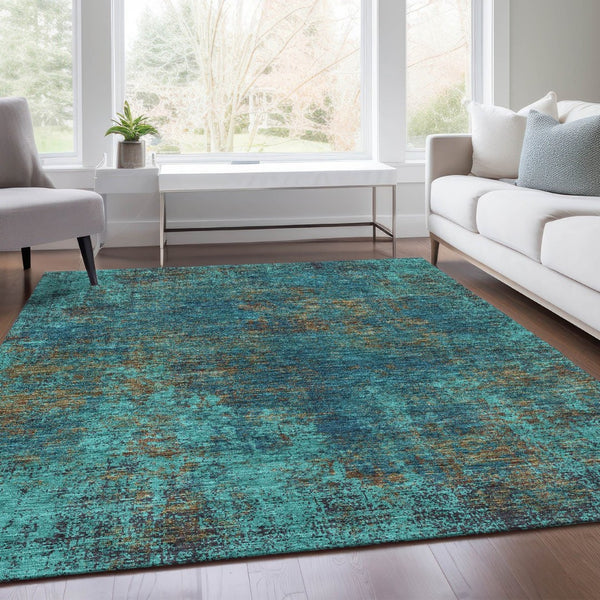 HomeRoots 8' X 10' Stylish Teal and Brown Abstract Area Rug – Washable, Stain Resistant, UV Protected Design! 674896