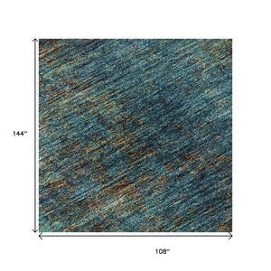 HomeRoots 9' X 12' Teal & Brown Abstract Area Rug - Washable, UV-Protected, Durable for Modern Living Spaces 674897