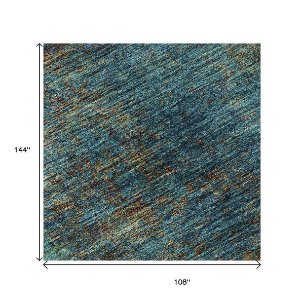 HomeRoots 9' X 12' Teal & Brown Abstract Area Rug - Washable, UV-Protected, Durable for Modern Living Spaces 674897