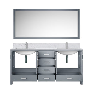 English Elm Dark Grey Double Bath Vanity 72" W With Carrara Marble Top, Chrome Faucet & Large 70" Mirror Set B2731S01000