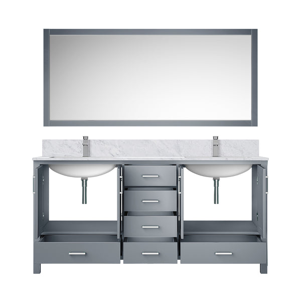 English Elm Dark Grey Double Bath Vanity 72" W With Carrara Marble Top, Chrome Faucet & Large 70" Mirror Set B2731S01000