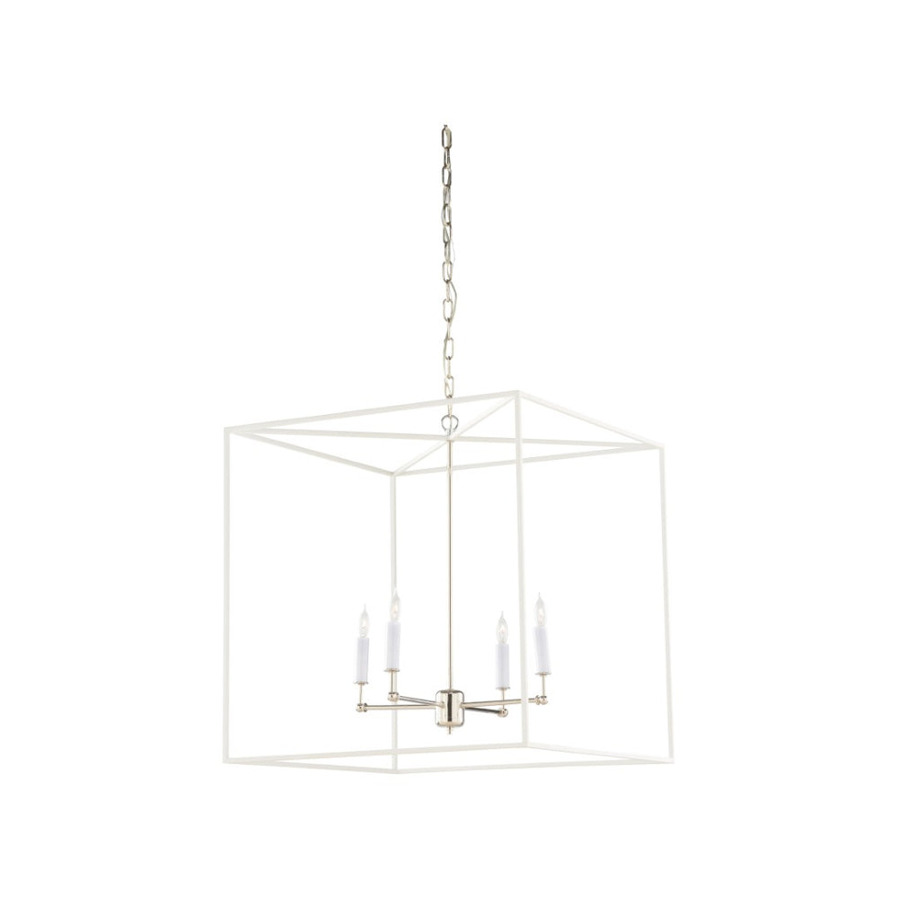 Wildwood Avalon Matte White Hanging Chandelier With Polished Nickel Accents — 28"H X 26"W Modern Stairwell Light 67490