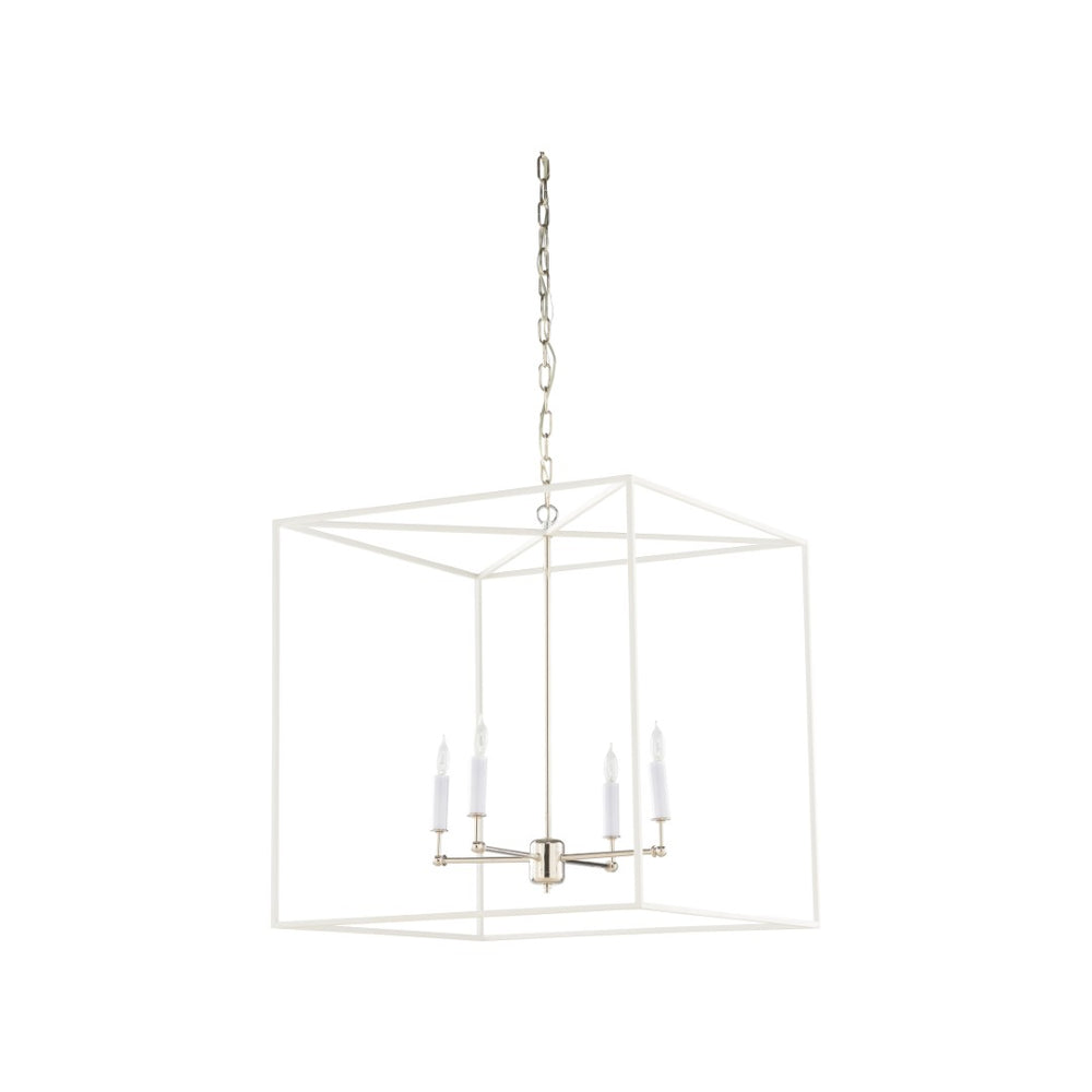Wildwood Avalon Matte White Hanging Chandelier With Polished Nickel Accents — 28"H X 26"W Modern Stairwell Light 67490