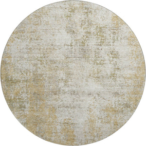 HomeRoots 8' Wheat and Ivory Abstract Washable Round Rug - Stain-Resistant & UV Protected for Modern Homes 674901