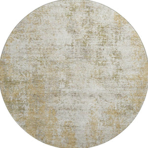 HomeRoots 8' Wheat and Ivory Abstract Washable Round Rug - Stain-Resistant & UV Protected for Modern Homes 674901