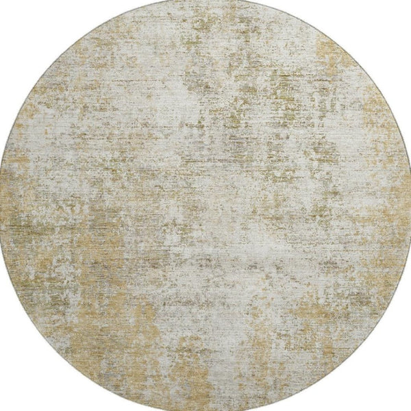 HomeRoots 8' Wheat and Ivory Abstract Washable Round Rug - Stain-Resistant & UV Protected for Modern Homes 674901