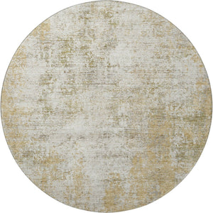 HomeRoots 8' Wheat and Ivory Abstract Washable Round Rug - Stain-Resistant & UV Protected for Modern Homes 674901