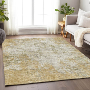HomeRoots 10' Wheat and Ivory Abstract Area Rug - Washable, UV-Protected, Soft Polyester for Busy Homes 674904