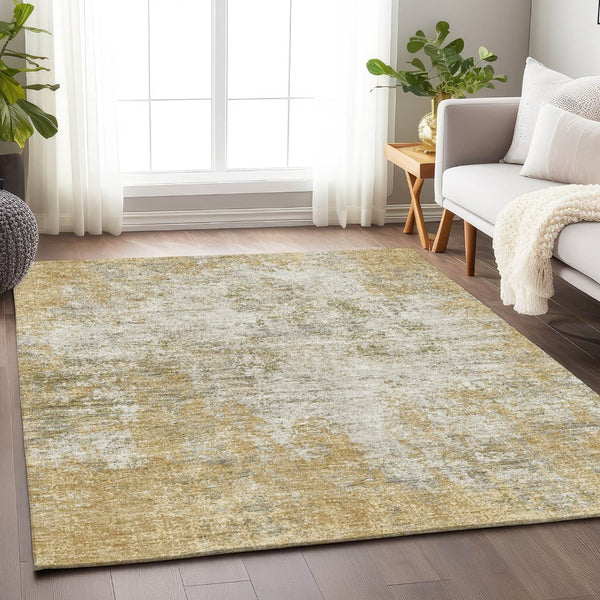 HomeRoots 10' Wheat and Ivory Abstract Area Rug - Washable, UV-Protected, Soft Polyester for Busy Homes 674904