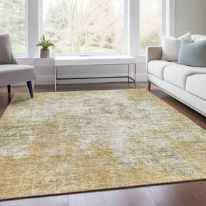 HomeRoots 10' Wheat and Ivory Abstract Area Rug - Washable, UV-Protected, Soft Polyester for Busy Homes 674904