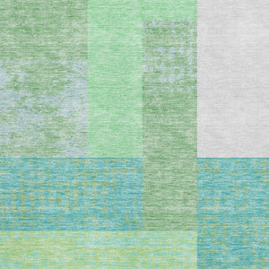 HomeRoots 5' X 8' Stylish Artichoke Green, Teal & Ivory Geometric Area Rug - Washable & UV Protected Design 674906