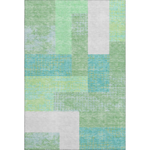 HomeRoots 8' X 10' Artichoke Green Teal Ivory Geometric Area Rug - Washable, UV Protected, and Pet Friendly! 674908