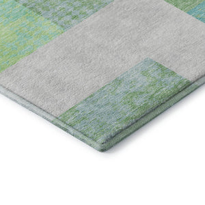 HomeRoots 8' X 10' Artichoke Green Teal Ivory Geometric Area Rug - Washable, UV Protected, and Pet Friendly! 674908