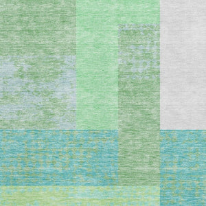 HomeRoots 8' X 10' Artichoke Green Teal Ivory Geometric Area Rug - Washable, UV Protected, and Pet Friendly! 674908
