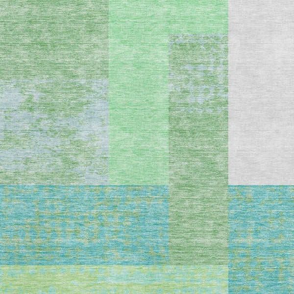 HomeRoots 8' X 10' Artichoke Green Teal Ivory Geometric Area Rug - Washable, UV Protected, and Pet Friendly! 674908
