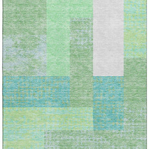 HomeRoots 8' X 10' Artichoke Green Teal Ivory Geometric Area Rug - Washable, UV Protected, and Pet Friendly! 674908