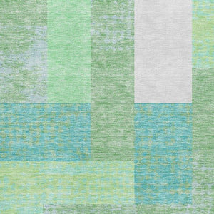 HomeRoots 9' X 12' Artichoke Green Teal Ivory Geometric Area Rug - Durable, Washable, UV Protected for Homes 674909
