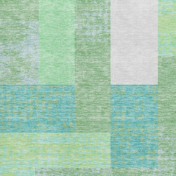 HomeRoots 9' X 12' Artichoke Green Teal Ivory Geometric Area Rug - Durable, Washable, UV Protected for Homes 674909