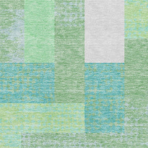 HomeRoots 10' X 14' Artichoke Green Teal Ivory Geometric Area Rug - Washable, UV-Protected & Stain Resistant 674910