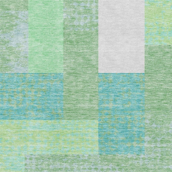 HomeRoots 10' X 14' Artichoke Green Teal Ivory Geometric Area Rug - Washable, UV-Protected & Stain Resistant 674910