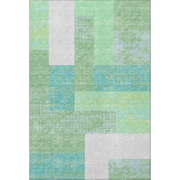 HomeRoots 10' X 14' Artichoke Green Teal Ivory Geometric Area Rug - Washable, UV-Protected & Stain Resistant 674910