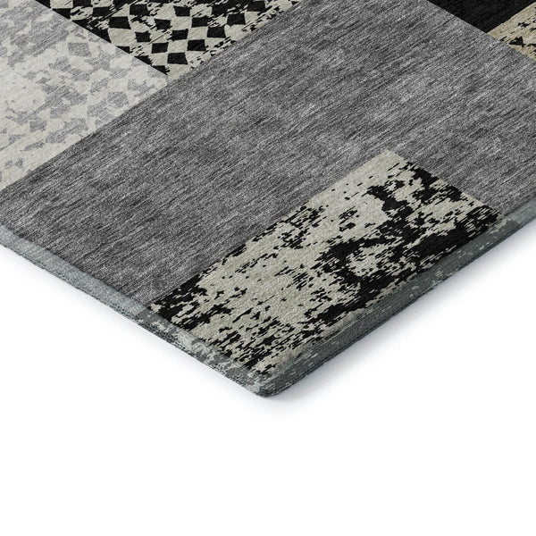 HomeRoots 8' X 10' Geometric Black, Ivory & Beige Area Rug - Washable, UV-Protected, Stylish & Durable Design 674914