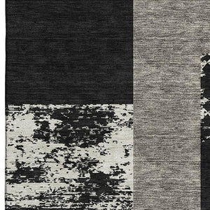 HomeRoots 8' X 10' Geometric Black, Ivory & Beige Area Rug - Washable, UV-Protected, Stylish & Durable Design 674914