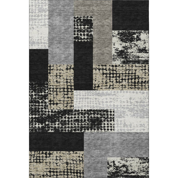 HomeRoots 9' X 12' Modern Black Ivory & Beige Geometric Washable Area Rug with UV Protection for Home Use 674915