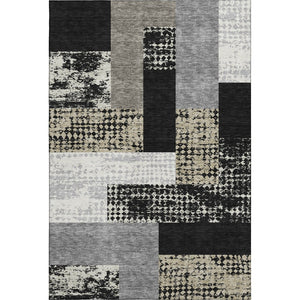 HomeRoots 10' X 14' Modern Black Ivory Beige Geometric Area Rug - Washable, UV Protected, Pet & Kid Friendly 674916