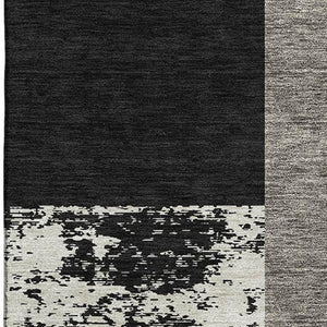 HomeRoots 10' X 14' Modern Black Ivory Beige Geometric Area Rug - Washable, UV Protected, Pet & Kid Friendly 674916