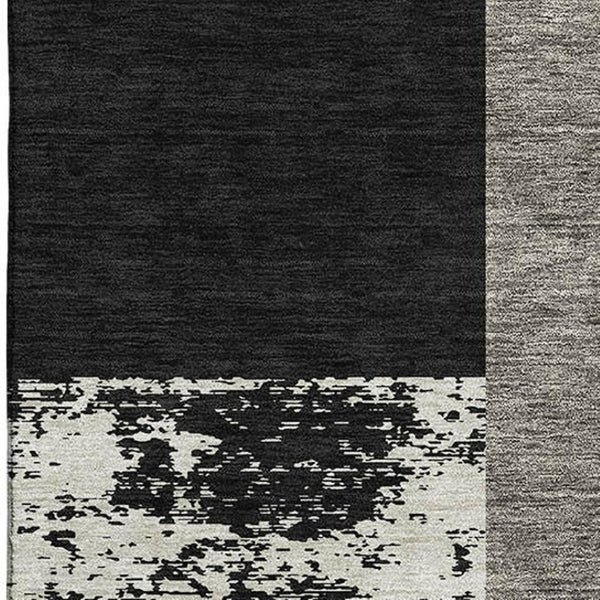 HomeRoots 10' X 14' Modern Black Ivory Beige Geometric Area Rug - Washable, UV Protected, Pet & Kid Friendly 674916