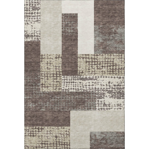 HomeRoots 8' X 10' Stylish Brown Ivory Beige Geometric Washable Area Rug with UV Protection for Busy Homes 674920