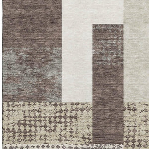 HomeRoots 9' X 12' Modern Geometric Washable Area Rug in Brown, Ivory & Beige - UV & Stain Resistant Design 674921