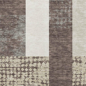 HomeRoots 10' X 14' Geometric Washable Area Rug in Brown, Ivory & Beige with UV Protection for Modern Homes 674922