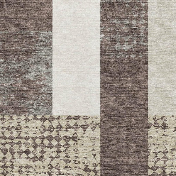 HomeRoots 10' X 14' Geometric Washable Area Rug in Brown, Ivory & Beige with UV Protection for Modern Homes 674922