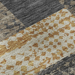 HomeRoots 8' Coffee Gold and Ivory Geometric Round Rug – Washable, UV-Protected, Stylish & Durable for Any Space 674925