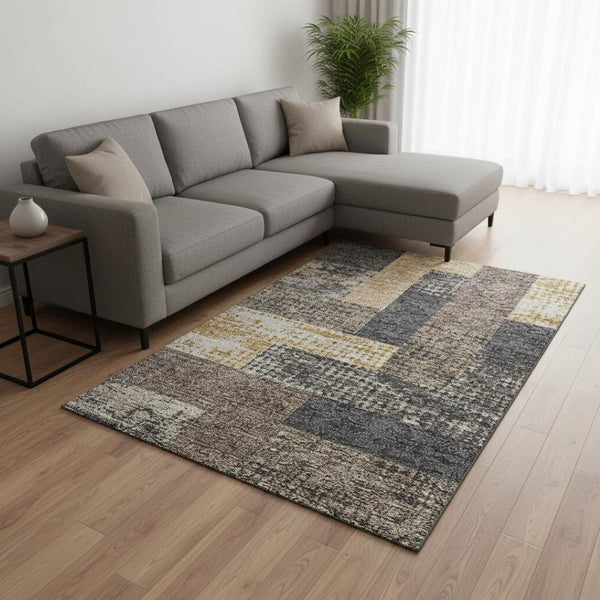 HomeRoots 8' X 10' Stylish Coffee Gold & Ivory Geometric Washable Area Rug with UV Protection for Homes 674926