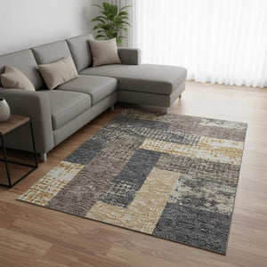 HomeRoots 9' X 12' Geometric Area Rug in Coffee, Gold, Ivory – Stain Resistant, UV Protected & Easy Care 674927