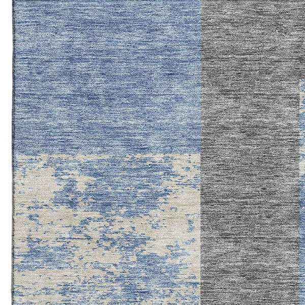 HomeRoots 9' X 12' Stylish Denim Blue Geometric Area Rug with UV Protection - Washable, Durable & Family-Friendly! 674933