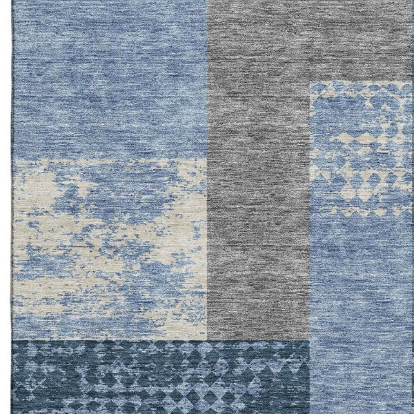 HomeRoots 9' X 12' Stylish Denim Blue Geometric Area Rug with UV Protection - Washable, Durable & Family-Friendly! 674933